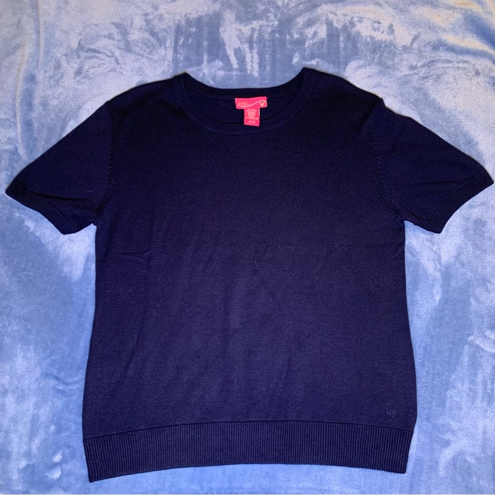 Lady Vesi L Navy Blue Silk Cotton Sweater Shirt